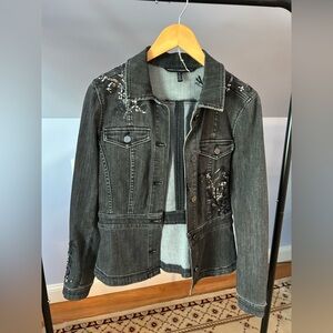 White House Black Market Black Embellished Denim Jacket